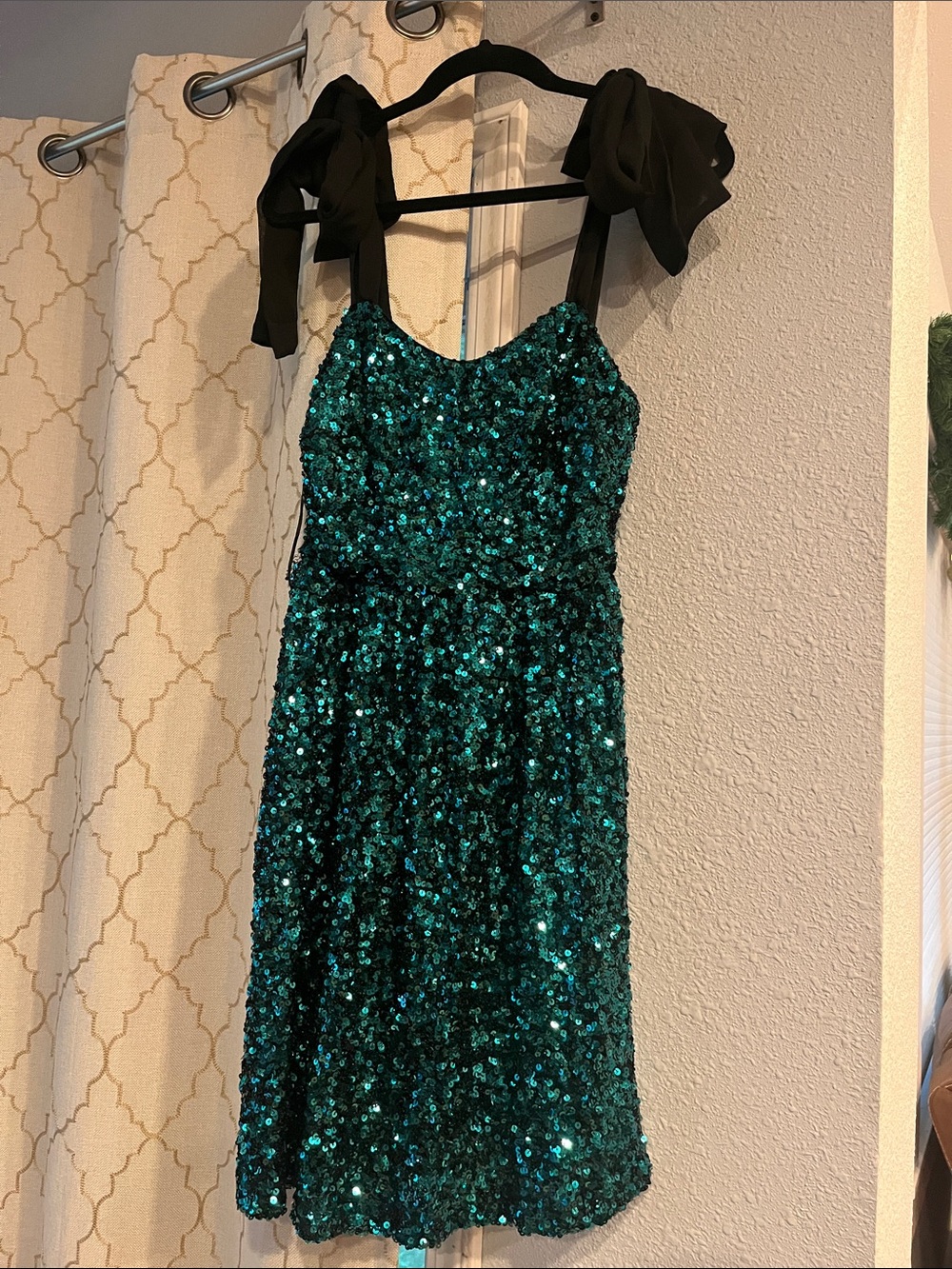 Baltic Born Emerald Sequin Midi Dress with Black Tie Straps